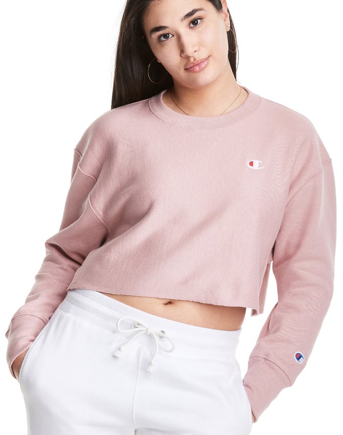 Champion Womens Sweatshirt NZ - Reverse Weave Cropped Cut-Off Crew Beige ( 9753-TKLVX )